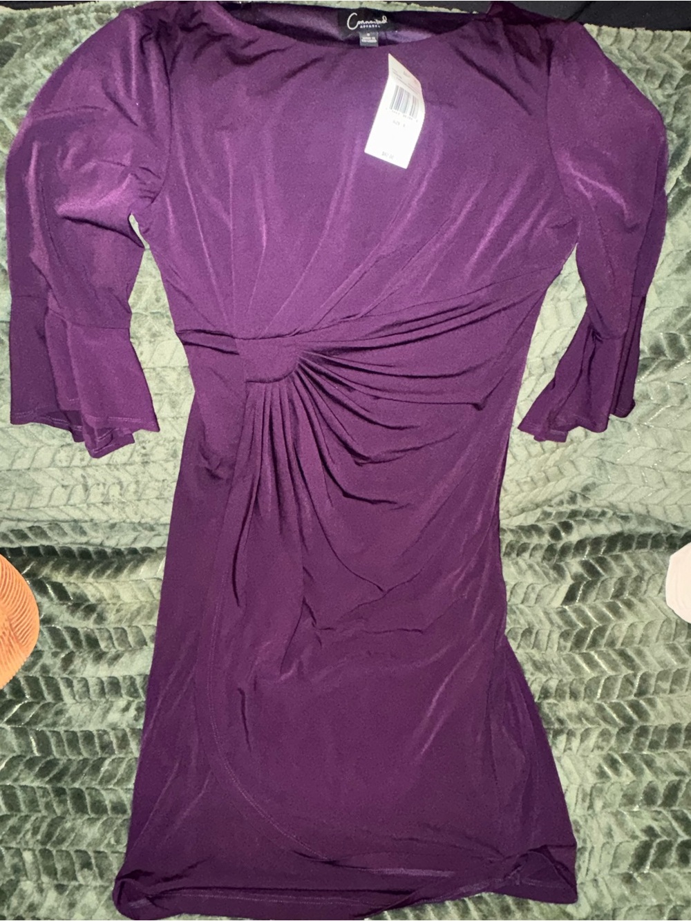 connected apparel Purple Twist-Detail Long Sleeve Dress